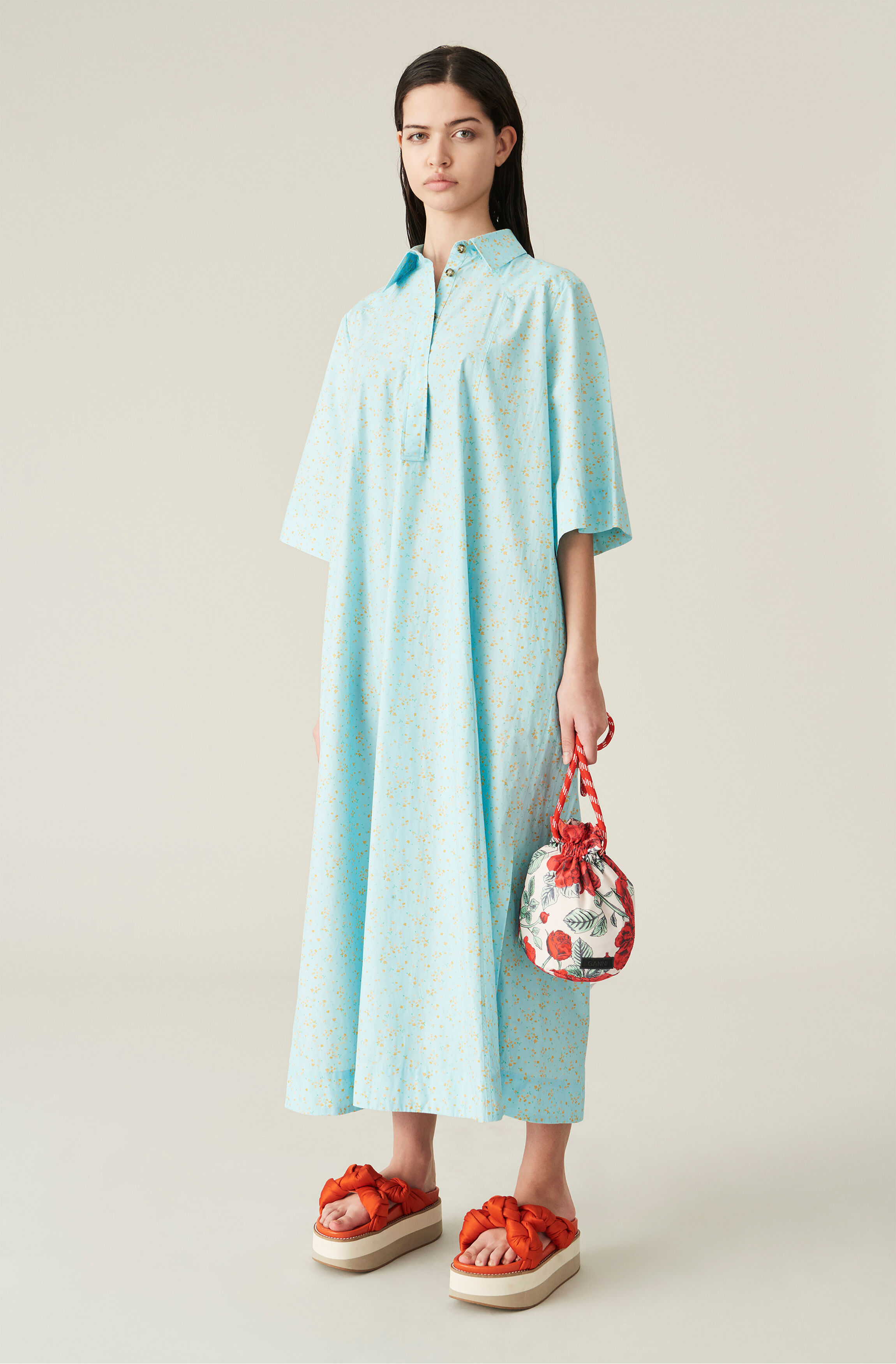 Ganni printed poplin dress clearance