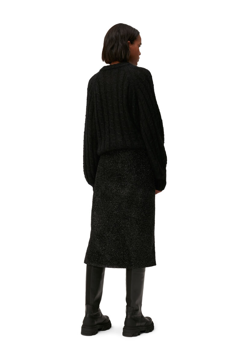 Cable Cardigan, Merino Wool, in colour Black - 5 - GANNI