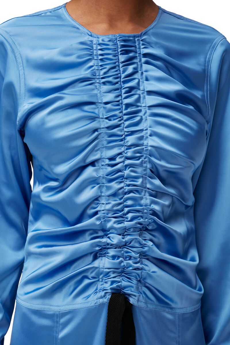 Satin Midi Dress, Polyester, in colour Granada Sky - 3 - GANNI