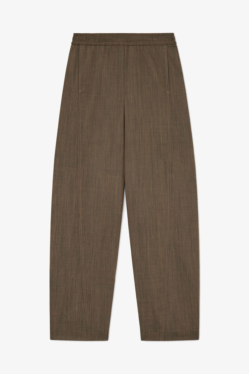 Trousers in Brown Wool Melange, Recycled Wool, in colour Canteen - 1 - GANNI