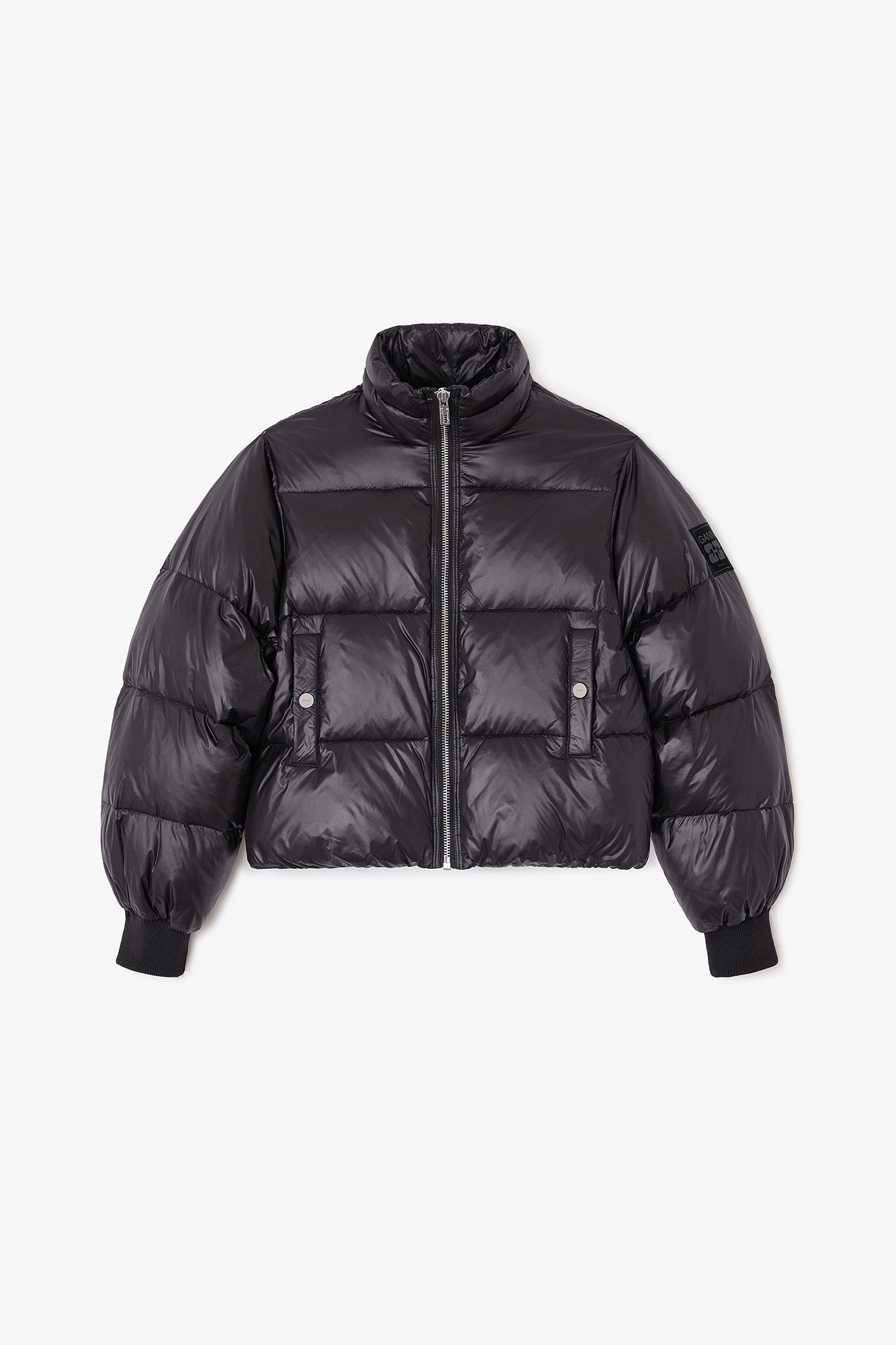Black Short Puffer Jacket, in colour Black - 1 - GANNI