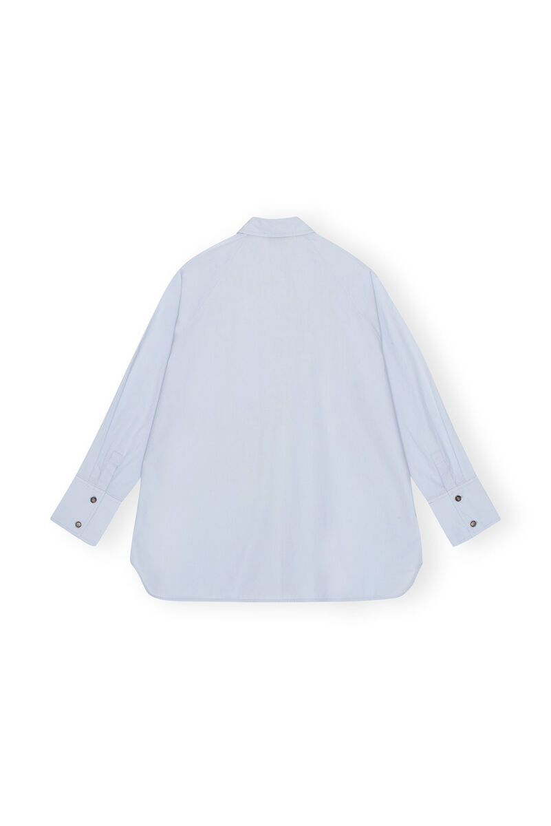 Light Blue Cotton Poplin Oversized Raglan Shirt, Cotton, in colour Heather - 2 - GANNI