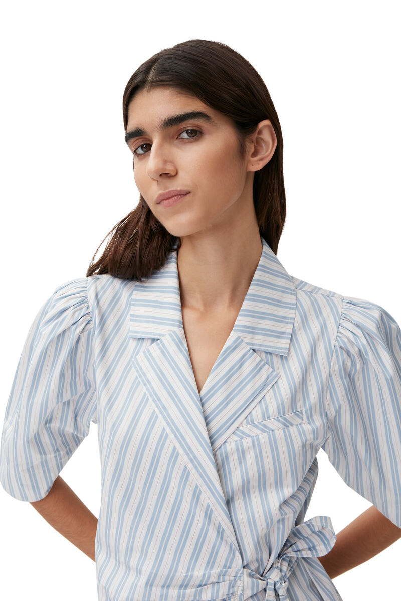 Wrap Midi Dress, Cotton, in colour Forever Blue - 3 - GANNI