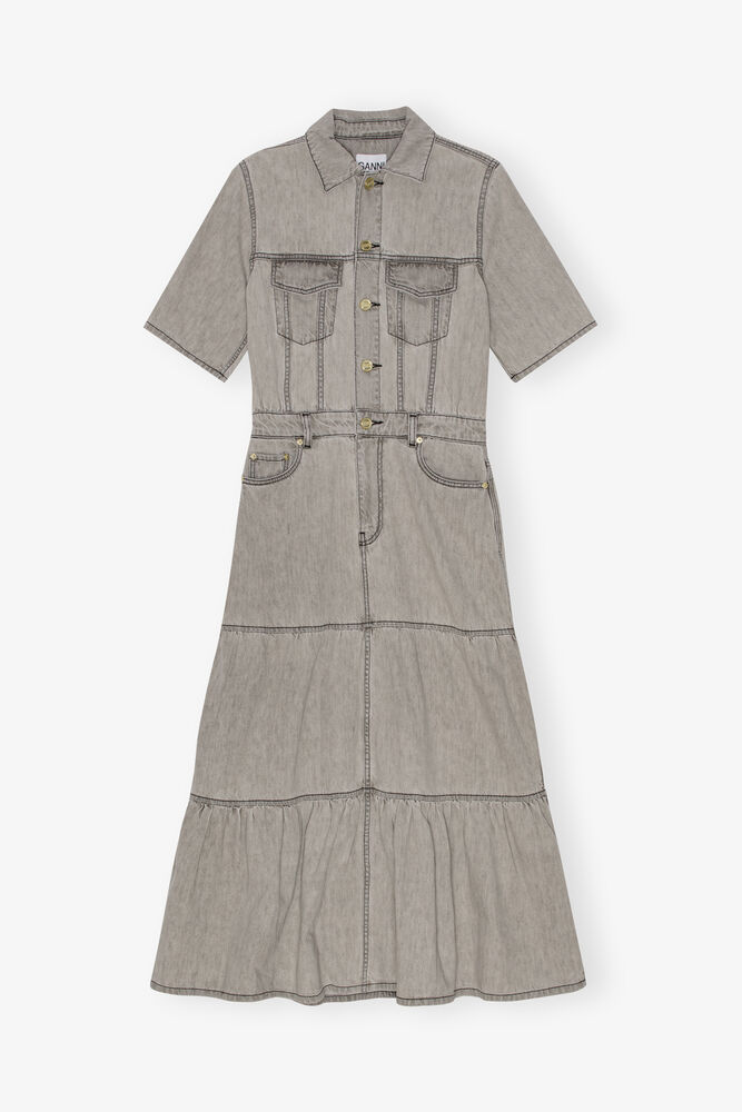 Grey Future Long Denim Dress, Gray Quill