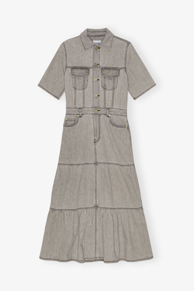 Grey Future Long Denim Kleid, Organic Cotton, in colour Gray Quill - 1 - GANNI