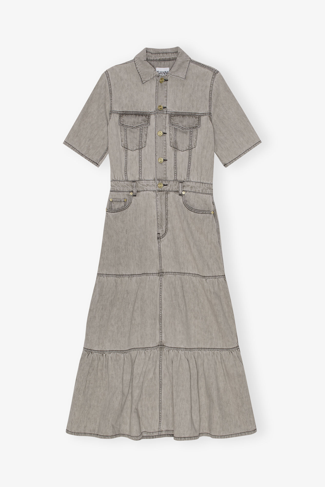 Grey Future Long Denim Kleid, Organic Cotton, in colour Gray Quill - 1 - GANNI