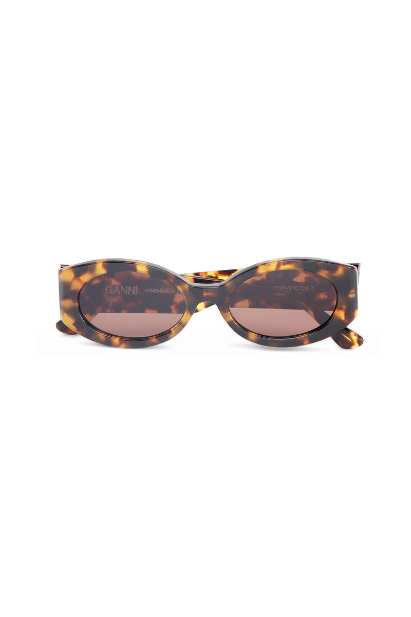 Biodegradable Oval Sunglasses, in colour Tortoise - 1 - GANNI