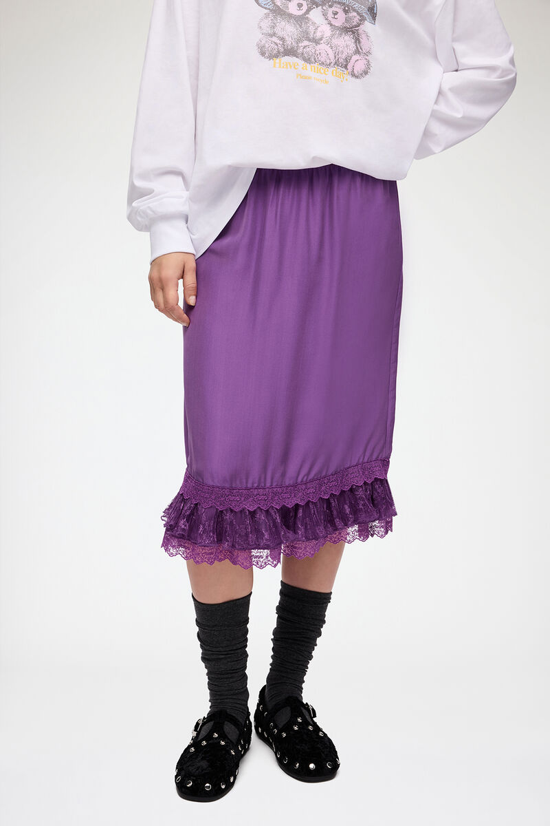 Skirt in Purple Silk, Viscose, in colour Bright Violet - 2 - GANNI