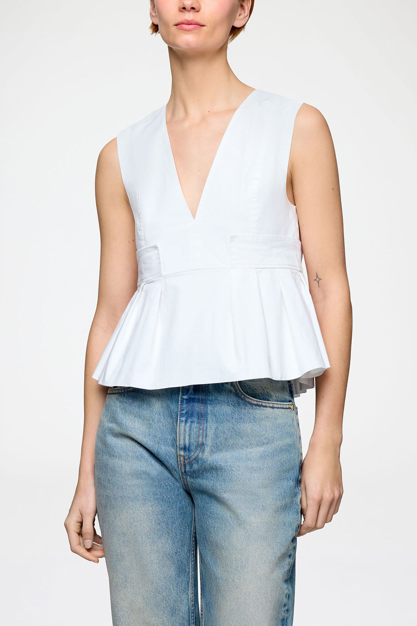 Top in Stretch Cotton, Organic Cotton, in colour Bright White - 2 - GANNI
