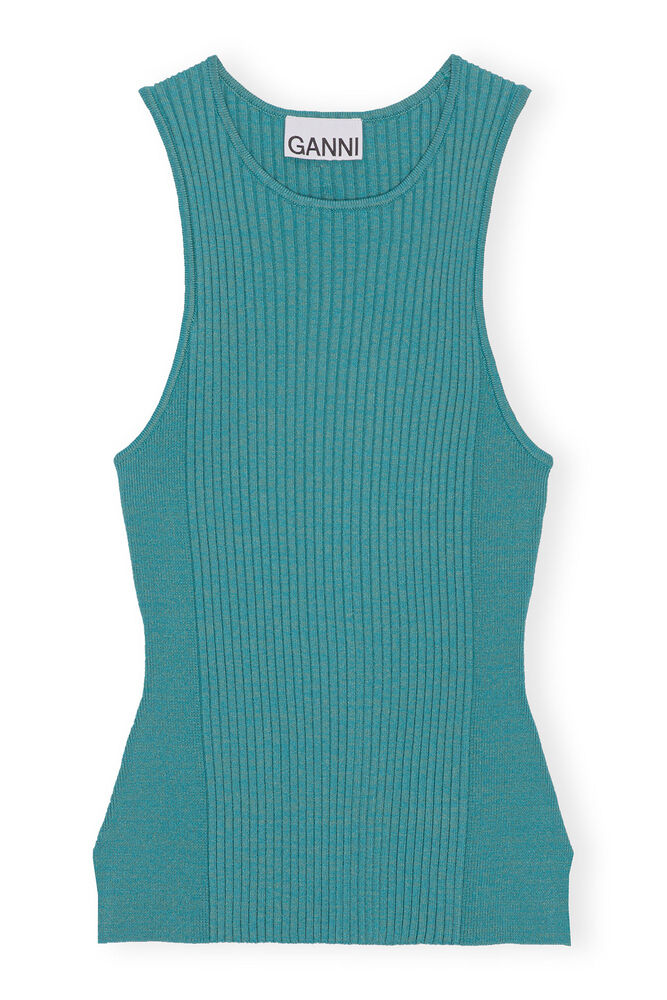 Blue Sleeveless Melange Top, Lagoon
