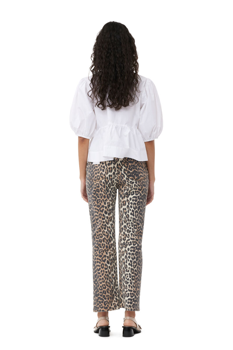 Leopard Betzy Cropped Jeans, Cotton, in colour Leopard - 2 - GANNI
