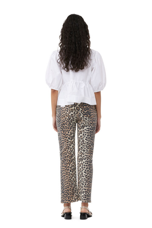 Leopard Print Betzy Cropped Jeans , Cotton, in colour Leopard - 2 - GANNI