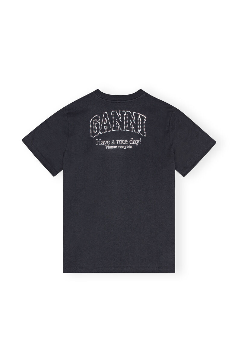 Dark Grey Relaxed Rhinestone T-shirt, Cotton, in colour Phantom - 2 - GANNI