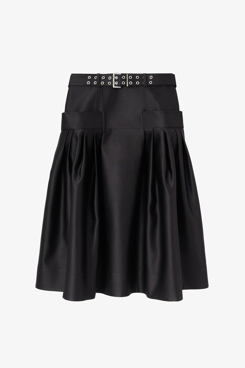 Skirt in Duchesse Satin, Recycled Polyester, in colour Black - 1 - GANNI