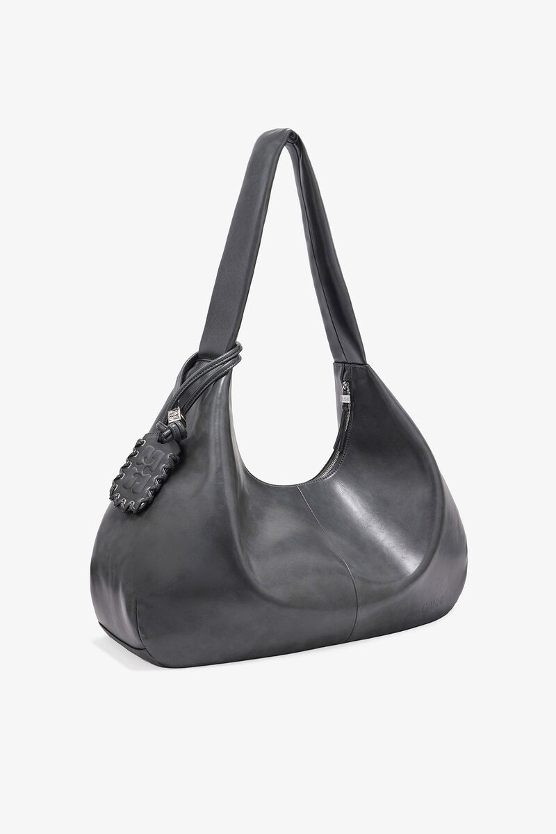 Stahlgraue XXL Hobo-Tasche, Recycled Leather, in colour Steal Grey - 2 - GANNI
