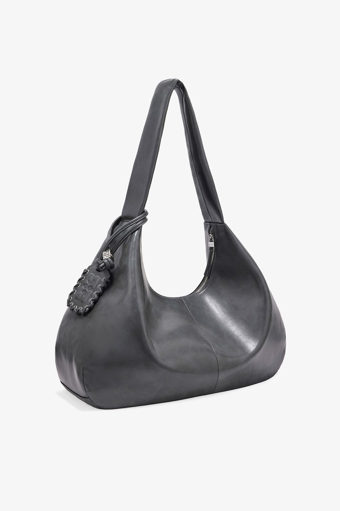 Stahlgraue XXL Hobo-Tasche, Recycled Leather, in colour Steal Grey - 2 - GANNI