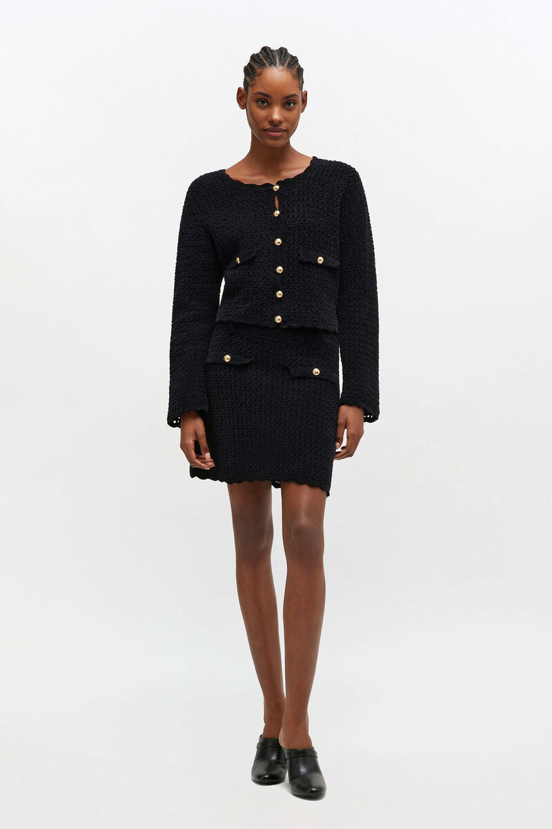 Black Crochet Mini Skirt, in colour Jet Black - 1 - GANNI