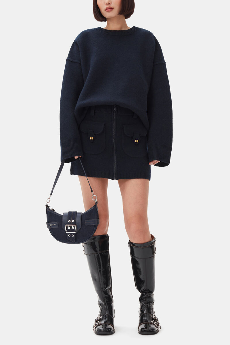 Dark Blue Wool Sweater, Wool, in colour Sky Captain - 2 - GANNI