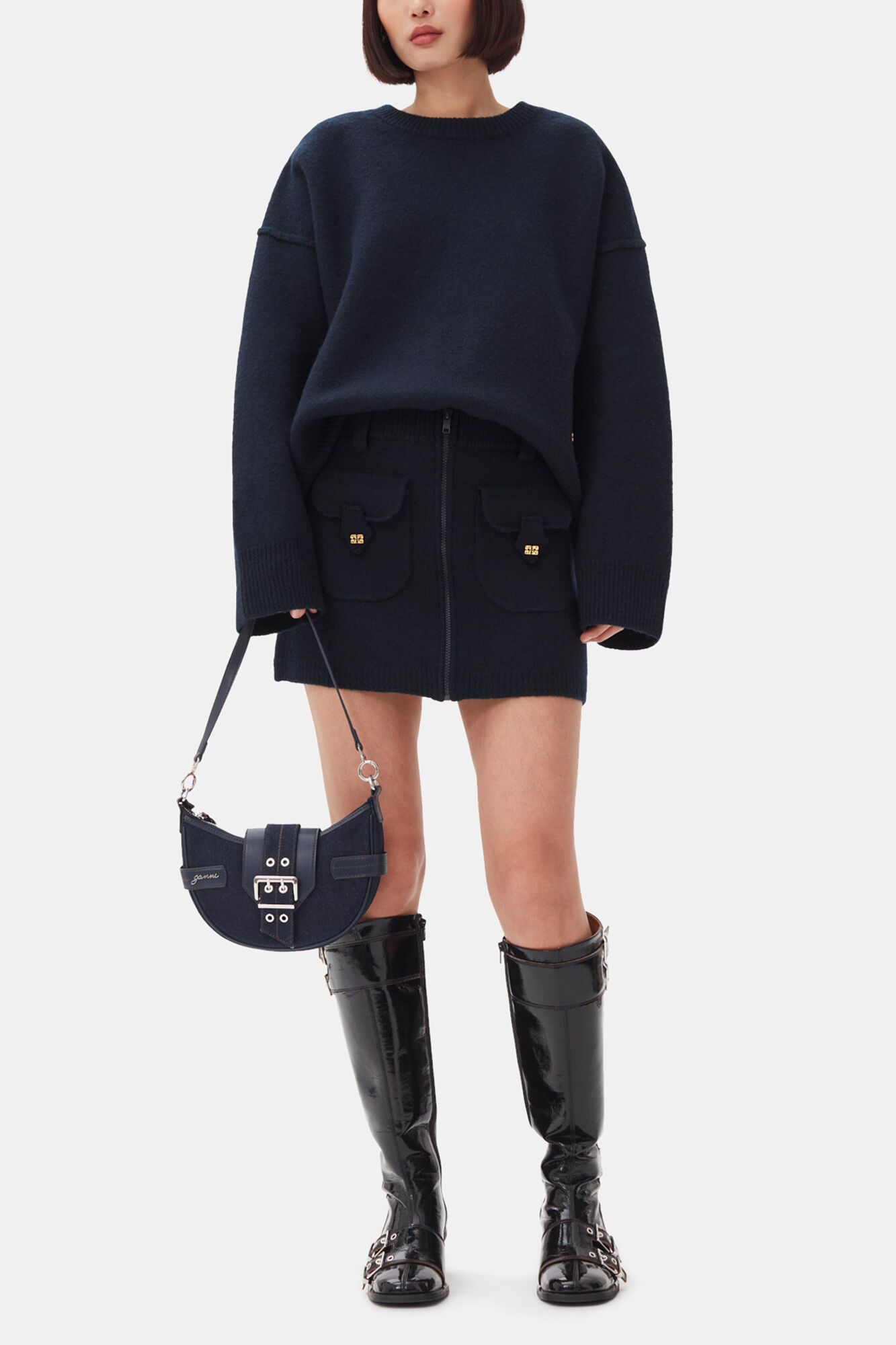 Dark Blue Wool Sweater, Wool, in colour Sky Captain - 2 - GANNI