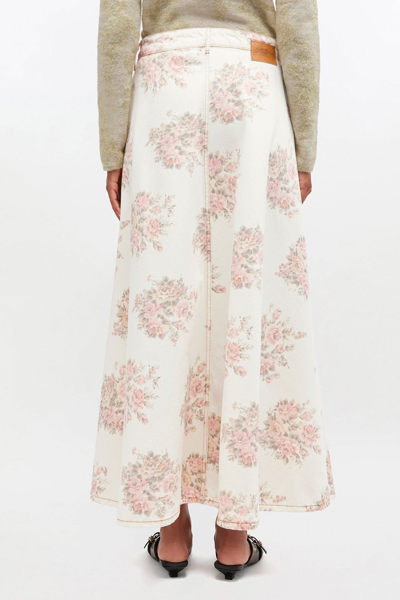 Floral Printed Maxi Skirt, Cotton, in colour Egret - 3 - GANNI