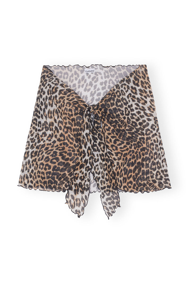 Mesh Cover Up Wrap Mini Skirt, Recycled Nylon, in colour Leopard - 1 - GANNI
