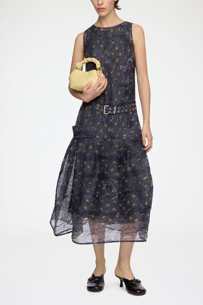 Dress in Shibori Organza, Black Sand