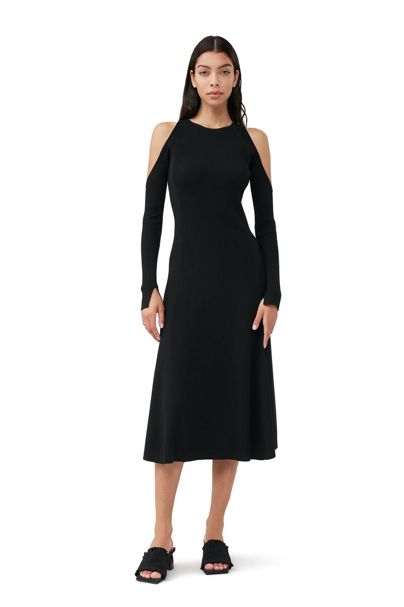 Melange Open Back Midi Dress, Elastane, in colour Black - 1 - GANNI
