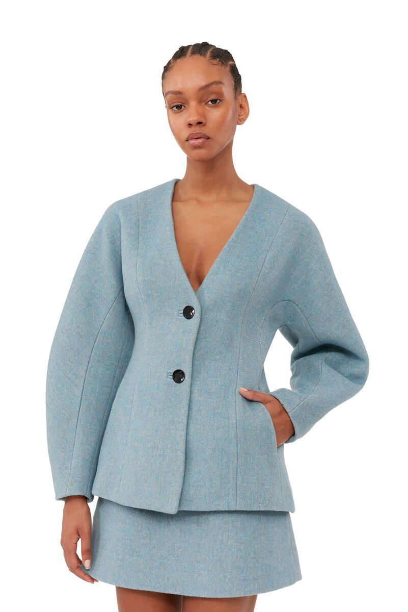 Twill Wool Suiting Blazer, Polyamide, in colour Heather - 1 - GANNI