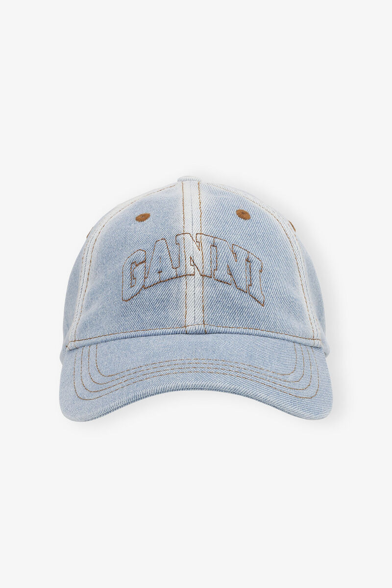Cap in Light Blue Denim, Recycled Cotton, in colour Light Denim - 1 - GANNI
