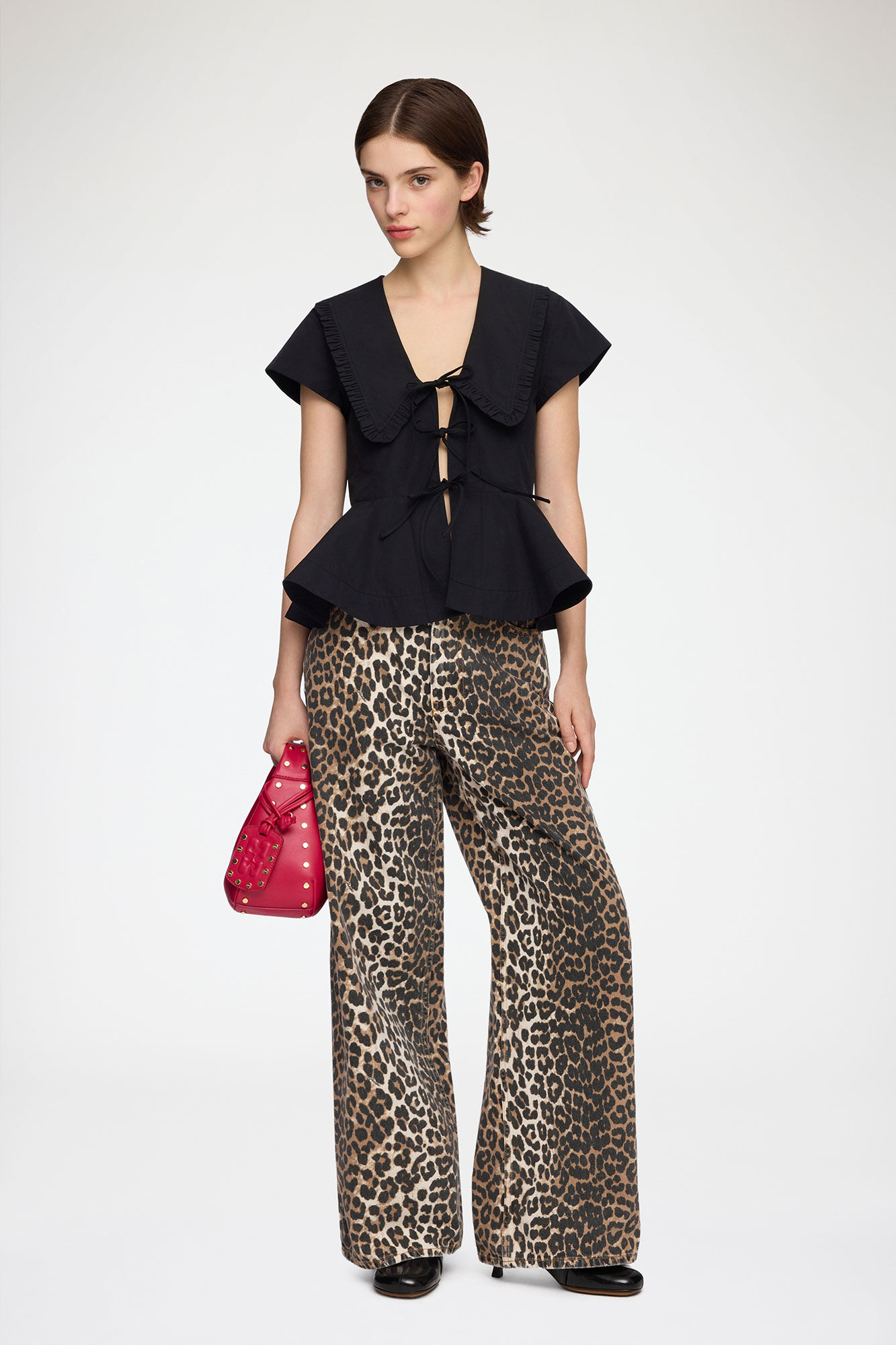 Blouse in Cotton Poplin, Organic Cotton, in colour Black - 2 - GANNI