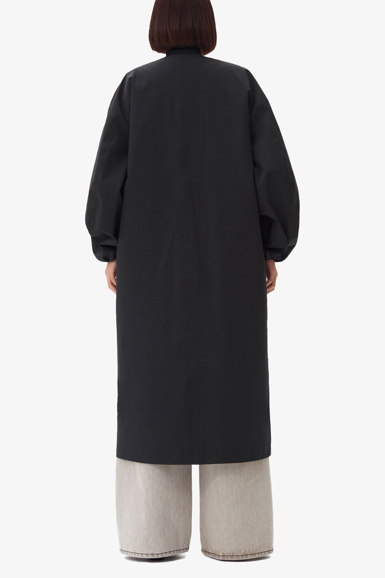 Black Black Tech Seersucker Oversized Shell Coat | GANNI (Global) CA
