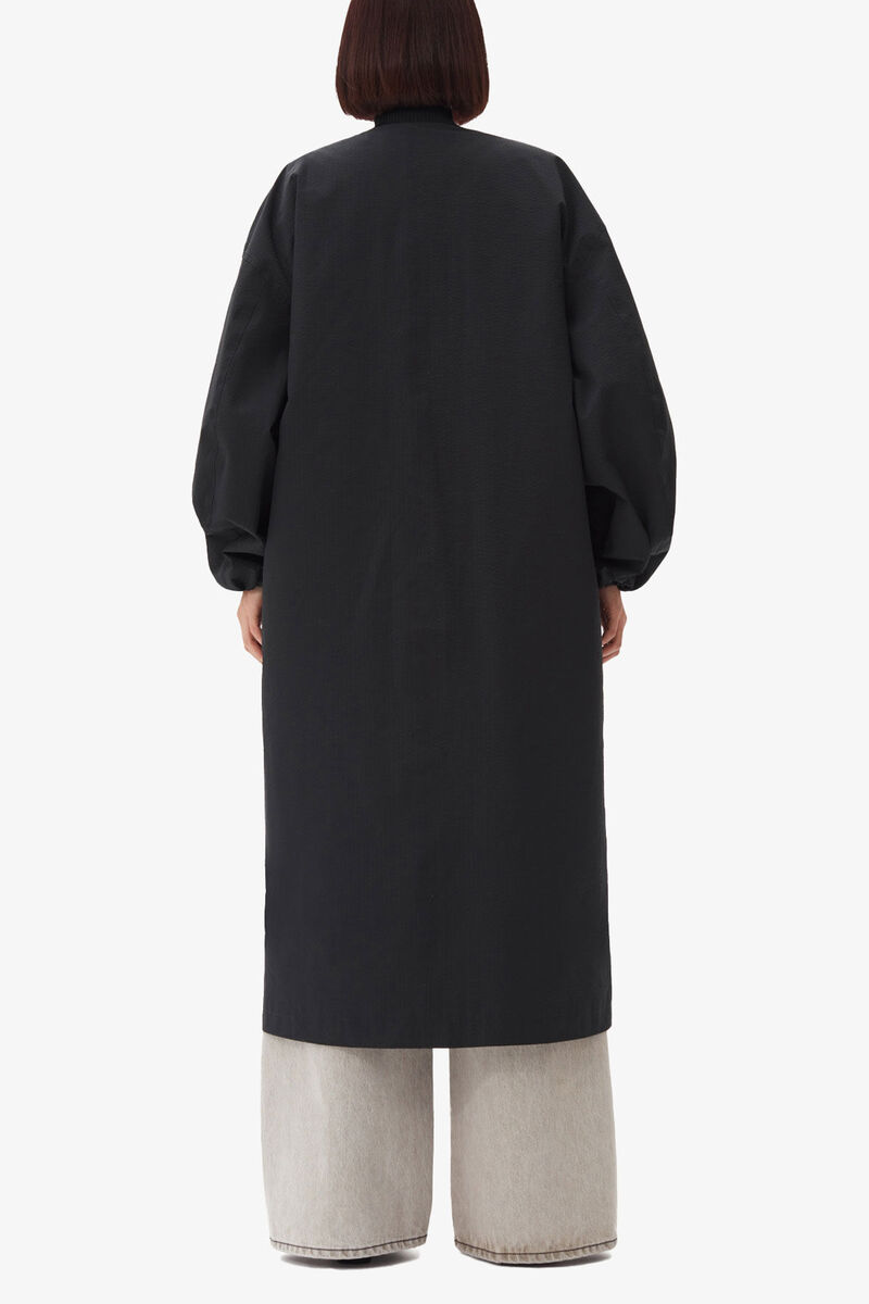 Manteau Shell Oversized en seersucker technique noir, Recycled Polyester, in colour Black - 4 - GANNI