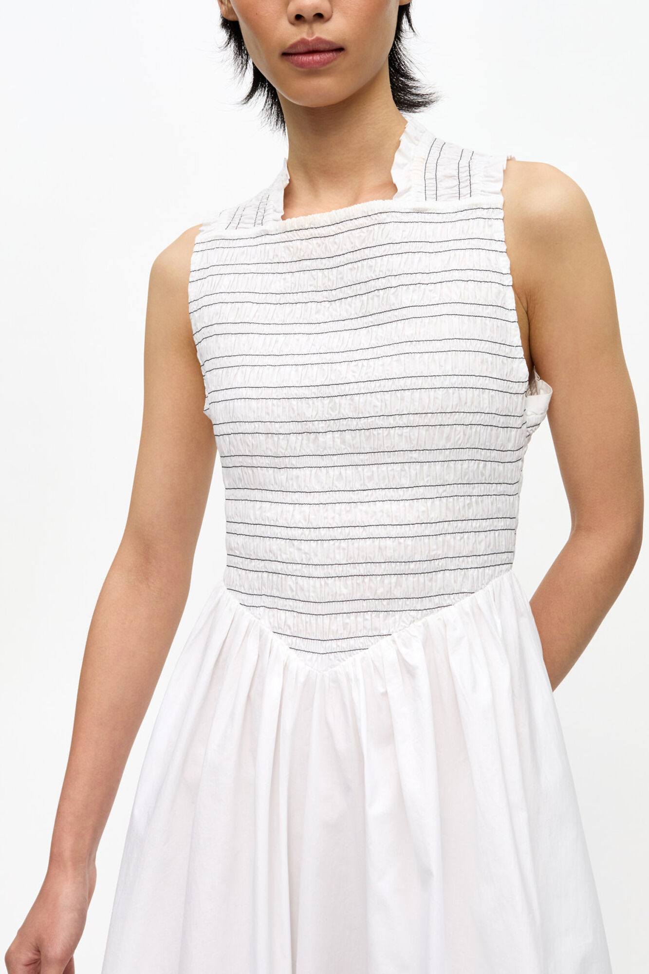 Washed Stretch Cotton Smock Midi Dress, Cotton, in colour Bright White - 4 - GANNI