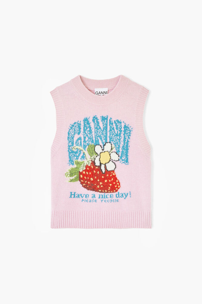 Vest med jordb&aelig;rmotiv, Chalk Pink