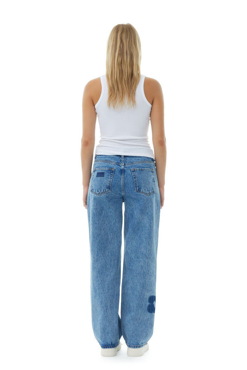 Mid Blue Stone Patch Izey-jeans, Cotton, in colour Mid Blue Stone - 3 - GANNI