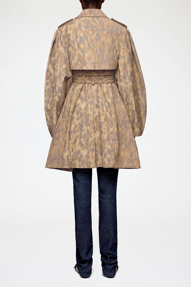 Trench Coat in Printed Cotton, Organic Cotton, in colour Burro - 2 - GANNI
