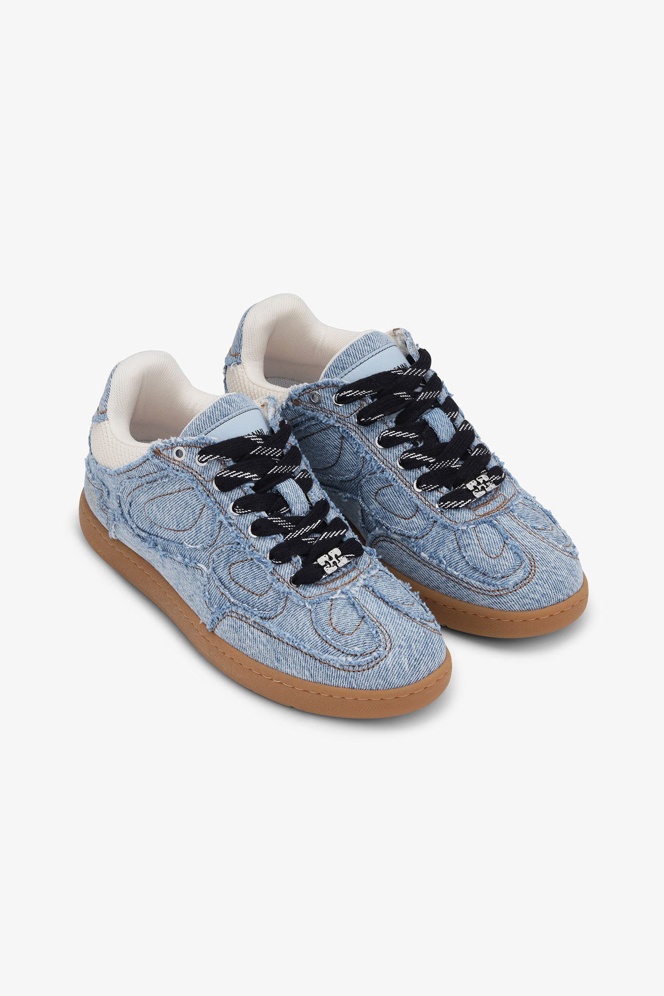 08 Denim Raw Edge Sneakers, Cotton, in colour Light Blue Vintage - 2 - GANNI