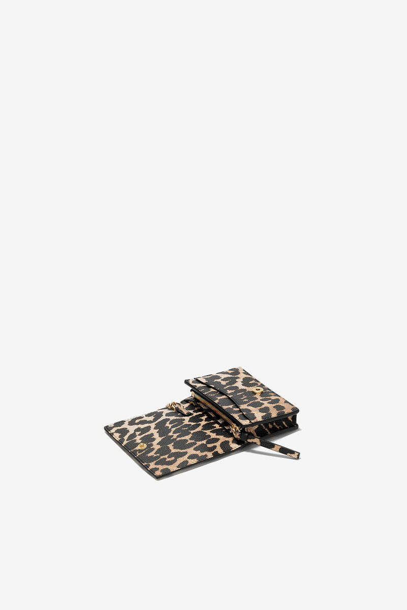 Leopard Grained Bou Card Holder With Flap, Recycled Polyester, in colour Almond Milk - 3 - GANNI