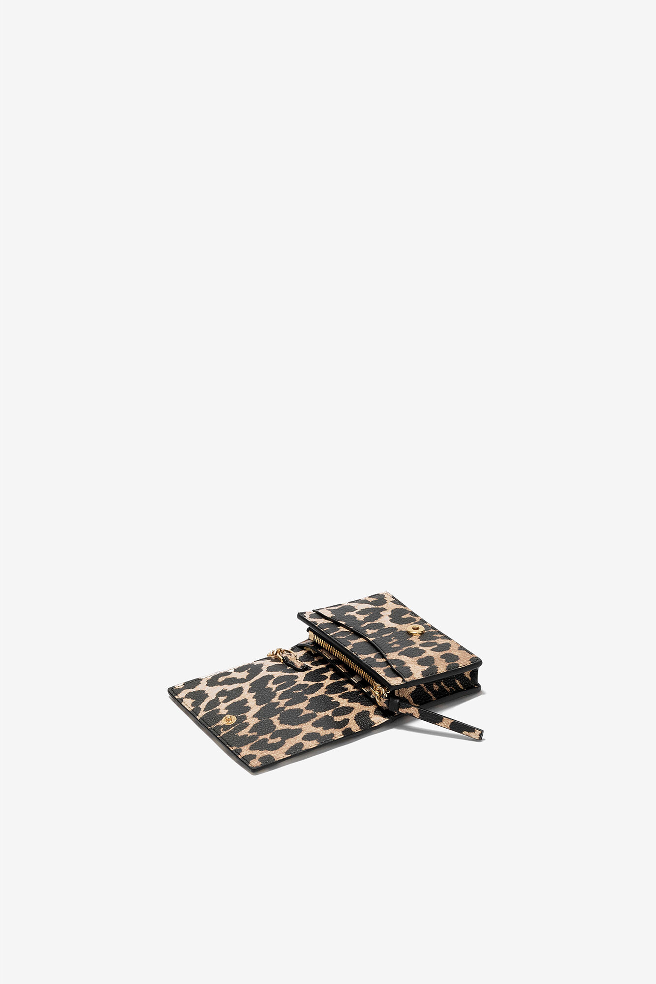 Leopard Grained Bou Card Holder With Flap, Recycled Polyester, in colour Almond Milk - 3 - GANNI