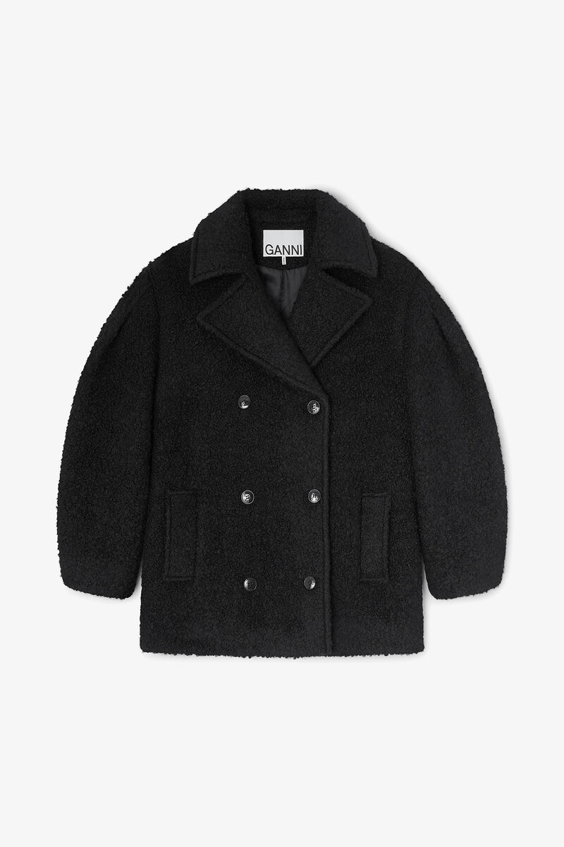 Black Boucle Midi Coat, Wool, in colour Black - 1 - GANNI