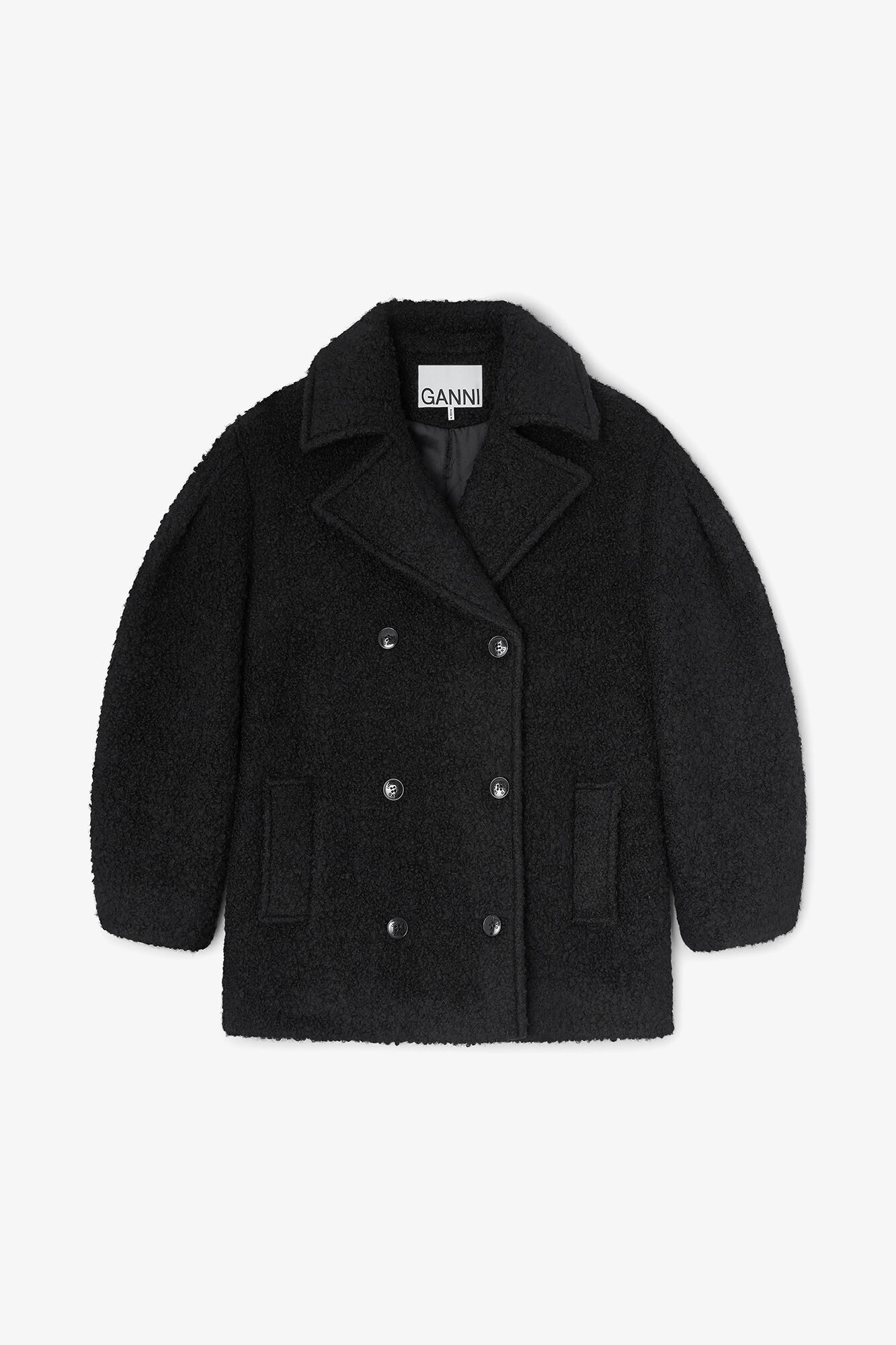 Black Boucle Midi Coat, Wool, in colour Black - 1 - GANNI