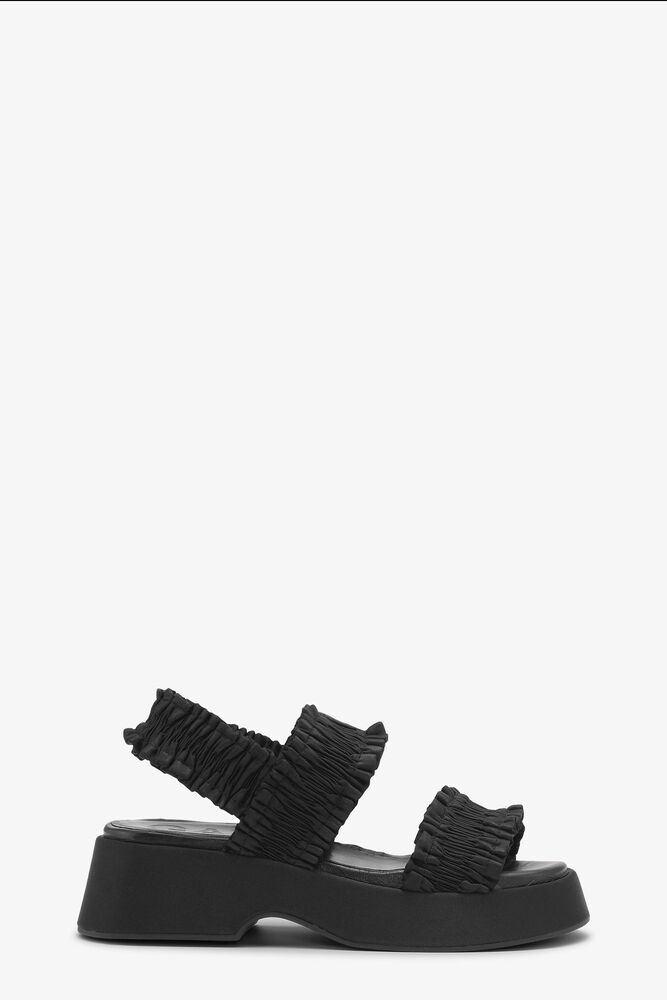 Smock Flatform Sandals, Black