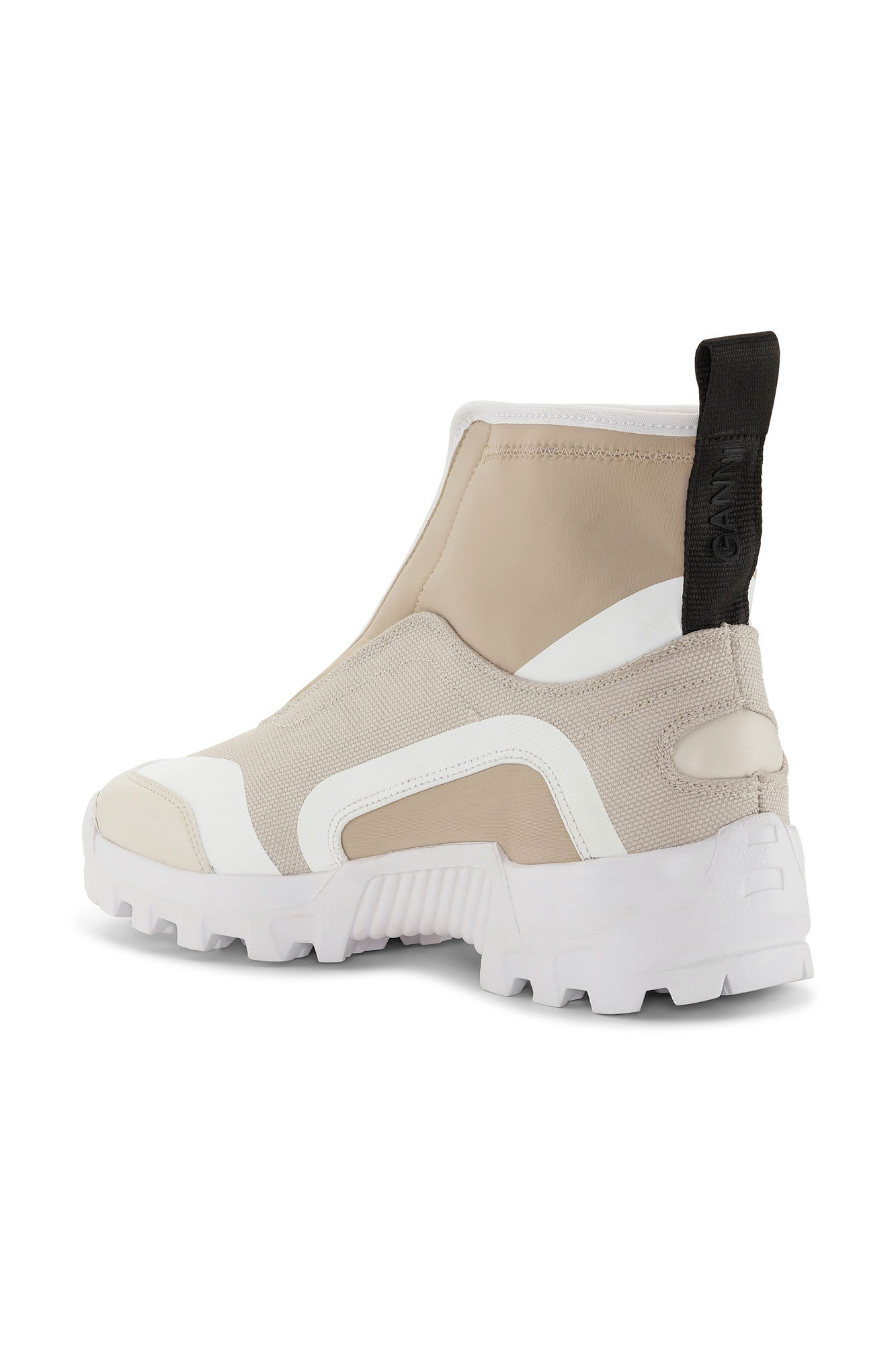 Beige Performance High Top Zip Sneakers, Polyurethane, in colour Egret - 2 - GANNI
