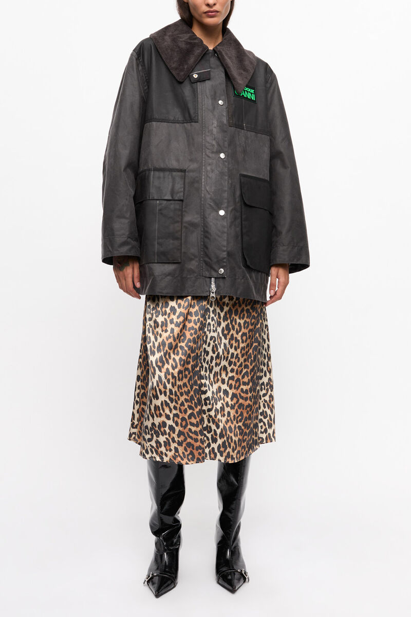 GANNI x Barbour Waxed Duffle Coat, Organic Cotton, in colour Phantom - 1 - GANNI