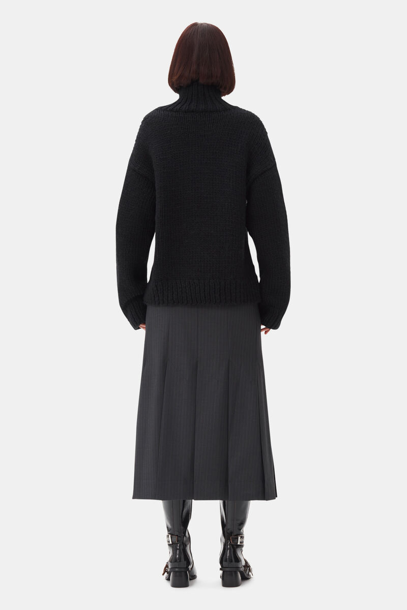 Black Handknit Turtleneck Jumper, Wool, in colour Black - 4 - GANNI