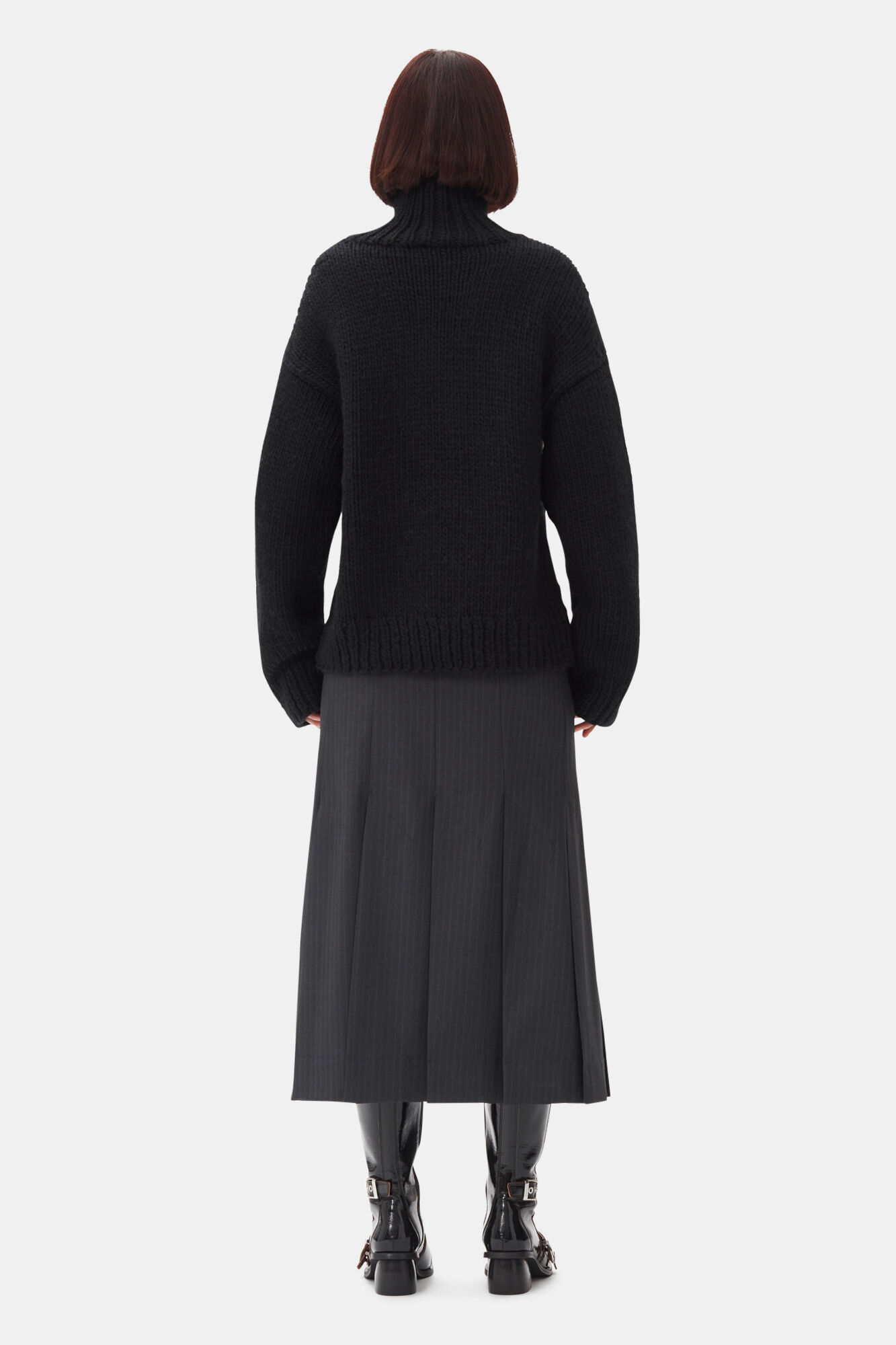 Black Handknit Turtleneck Jumper, Wool, in colour Black - 4 - GANNI