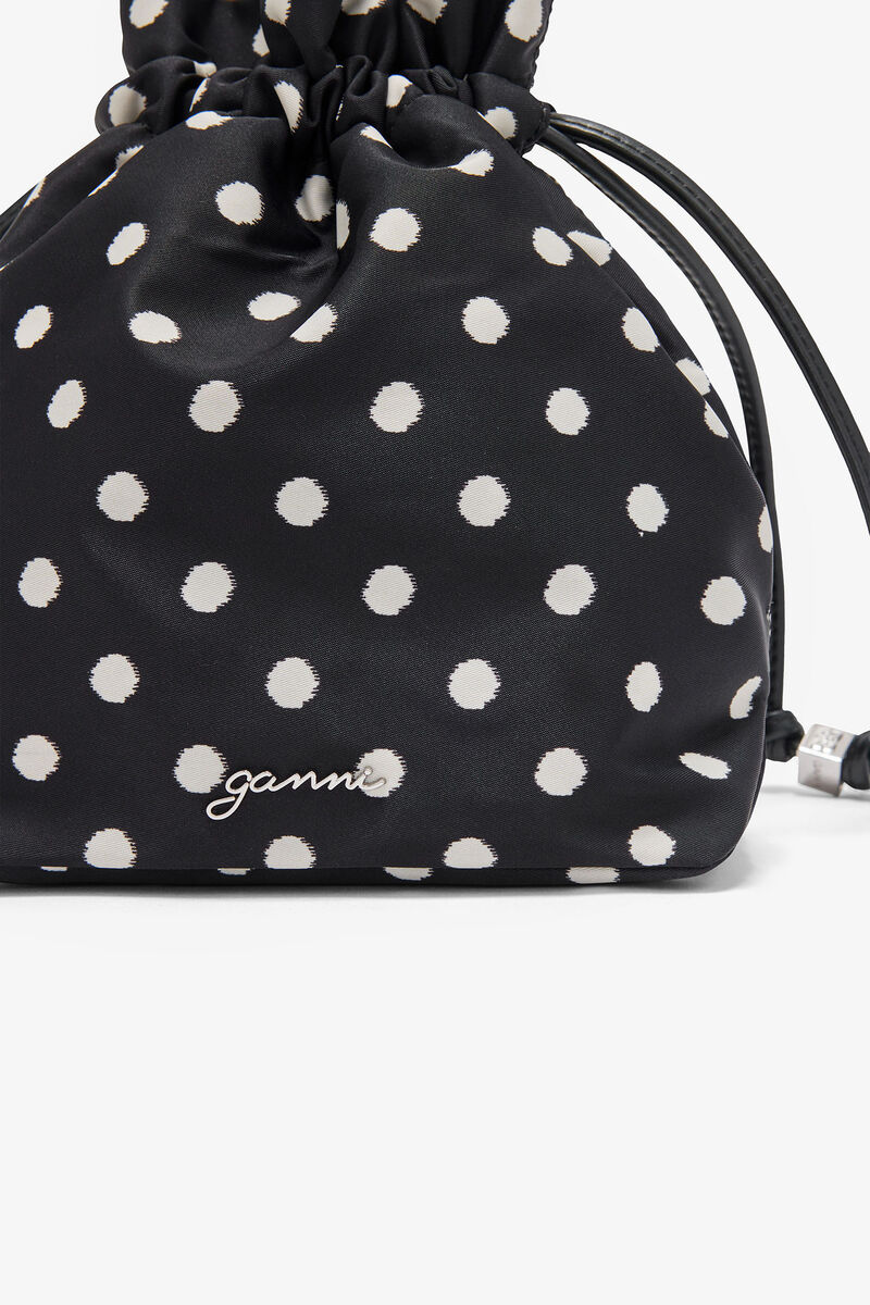 Printed Bou Bucket Pouch with Dots, in colour Black - 3 - GANNI
