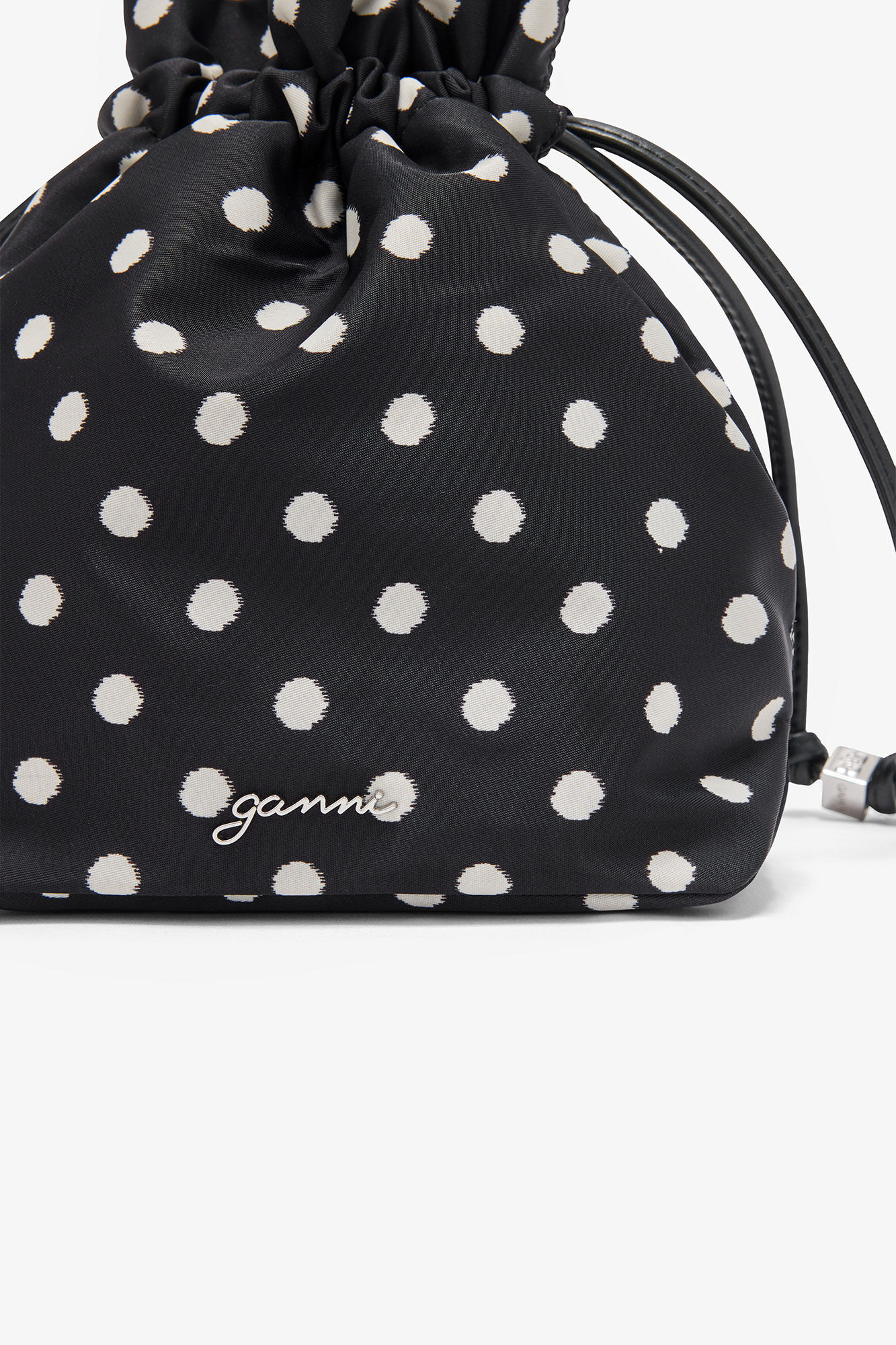 Printed Bou Bucket Pouch with Dots, in colour Black - 3 - GANNI