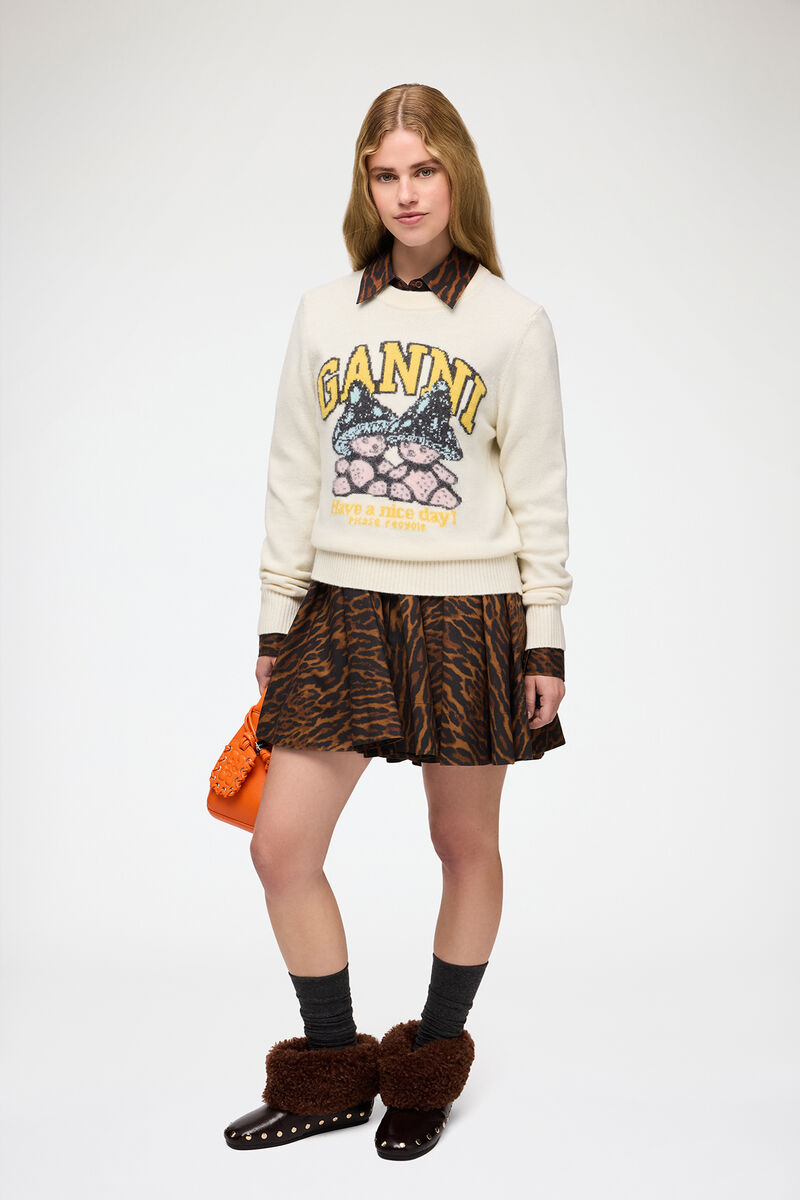 Jumper with Mushroom Teddy, Wool, in colour Egret - 2 - GANNI