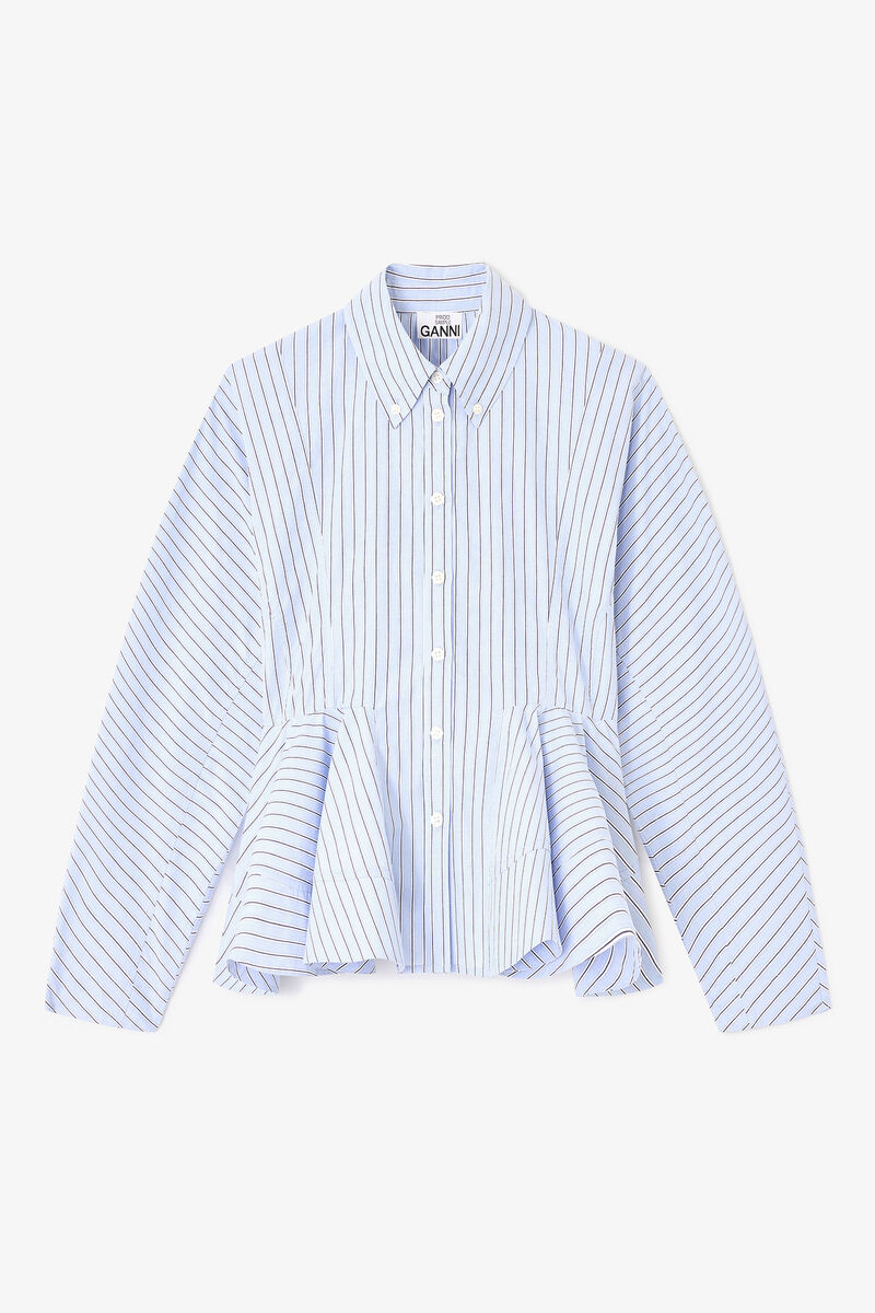 Blå peplumskjorte med striper, Cotton, in colour Lavender Lustre - 1 - GANNI